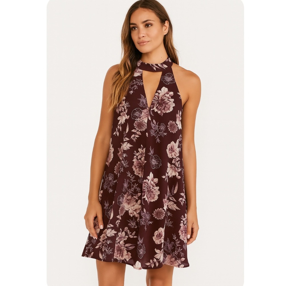 Miami Floral Halter Dress Keyhole Neck Sleeveless Casual‎ Party Dress Size Small